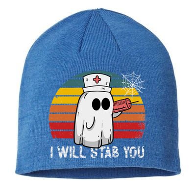 Funny Halloween Nurse Ghost I Will Stab You Retro Gift Sustainable Beanie