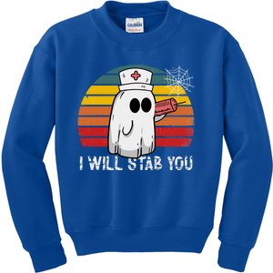 Funny Halloween Nurse Ghost I Will Stab You Retro Gift Kids Sweatshirt