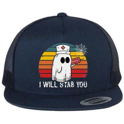 Funny Halloween Nurse Ghost I Will Stab You Retro Gift Flat Bill Trucker Hat