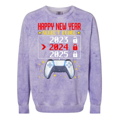 Funny Happy New Year Select Level 2024 Gaming Controller Gift Husband Boyfriend Colorblast Crewneck Sweatshirt