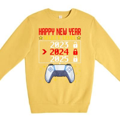 Funny Happy New Year Select Level 2024 Gaming Controller Gift Husband Boyfriend Premium Crewneck Sweatshirt