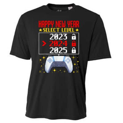 Funny Happy New Year Select Level 2024 Gaming Controller Gift Husband Boyfriend Cooling Performance Crew T-Shirt