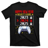 Funny Happy New Year Select Level 2024 Gaming Controller Gift Husband Boyfriend T-Shirt