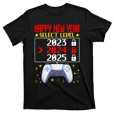 Funny Happy New Year Select Level 2024 Gaming Controller Gift Husband Boyfriend T-Shirt