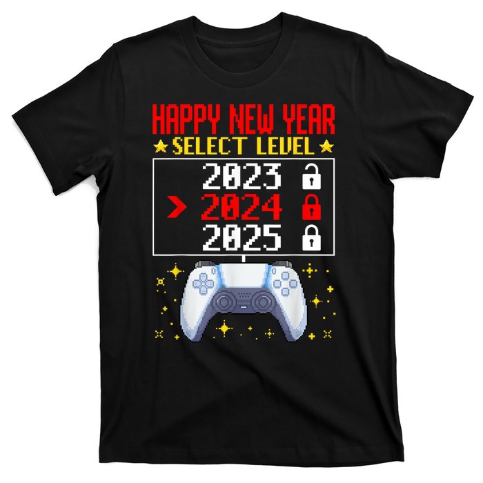 Funny Happy New Year Select Level 2024 Gaming Controller Gift Husband Boyfriend T-Shirt