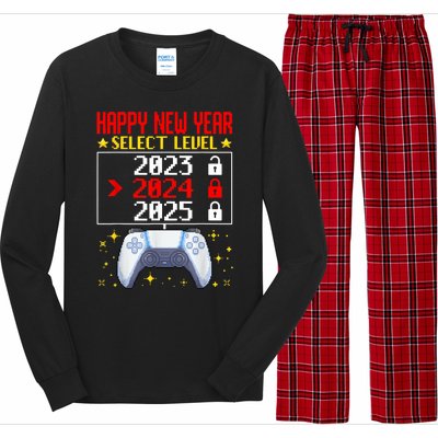 Funny Happy New Year Select Level 2024 Gaming Controller Gift Husband Boyfriend Long Sleeve Pajama Set