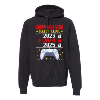 Funny Happy New Year Select Level 2024 Gaming Controller Gift Husband Boyfriend Premium Hoodie