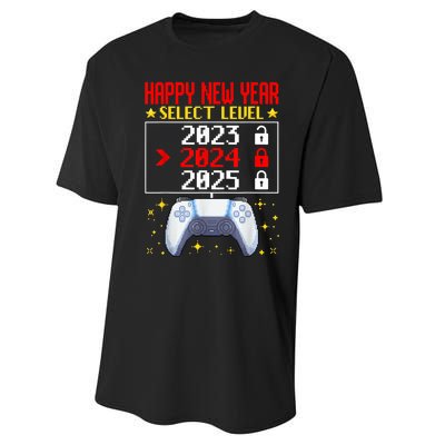 Funny Happy New Year Select Level 2024 Gaming Controller Gift Husband Boyfriend Performance Sprint T-Shirt