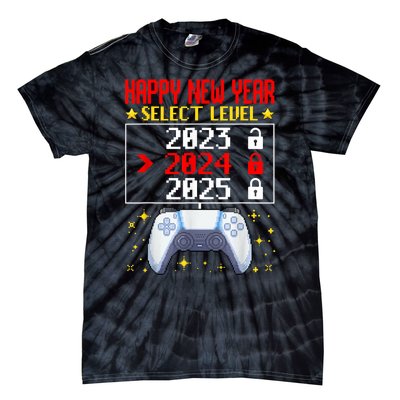 Funny Happy New Year Select Level 2024 Gaming Controller Gift Husband Boyfriend Tie-Dye T-Shirt