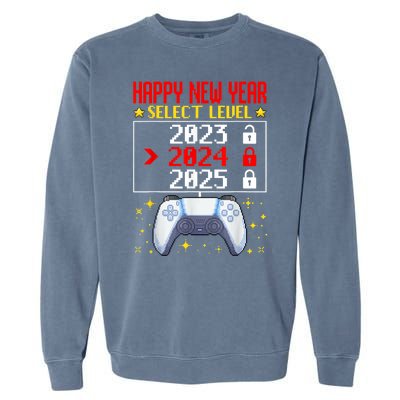 Funny Happy New Year Select Level 2024 Gaming Controller Gift Husband Boyfriend Garment-Dyed Sweatshirt