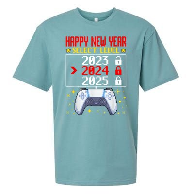 Funny Happy New Year Select Level 2024 Gaming Controller Gift Husband Boyfriend Sueded Cloud Jersey T-Shirt