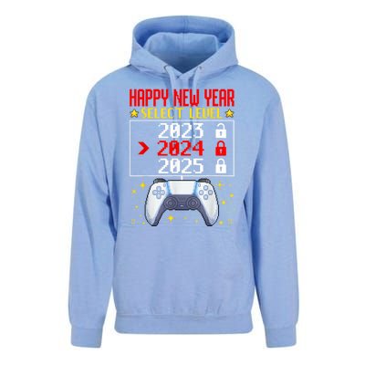 Funny Happy New Year Select Level 2024 Gaming Controller Gift Husband Boyfriend Unisex Surf Hoodie