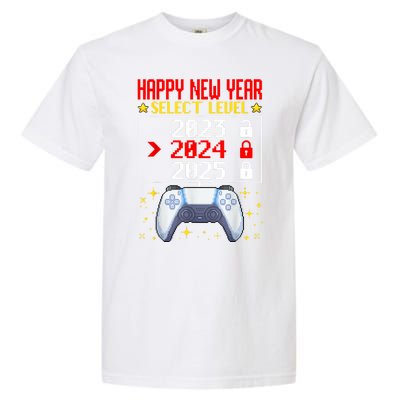 Funny Happy New Year Select Level 2024 Gaming Controller Gift Husband Boyfriend Garment-Dyed Heavyweight T-Shirt