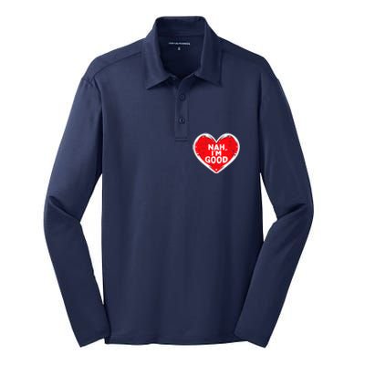 Funny Heart Nah Im Good Anti Valentines Day Single Awareness Silk Touch Performance Long Sleeve Polo