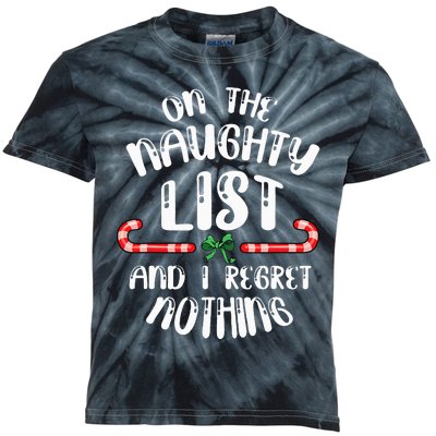 Festive Humor Naughty List Candy Cane Christmas Quote Kids Tie-Dye T-Shirt