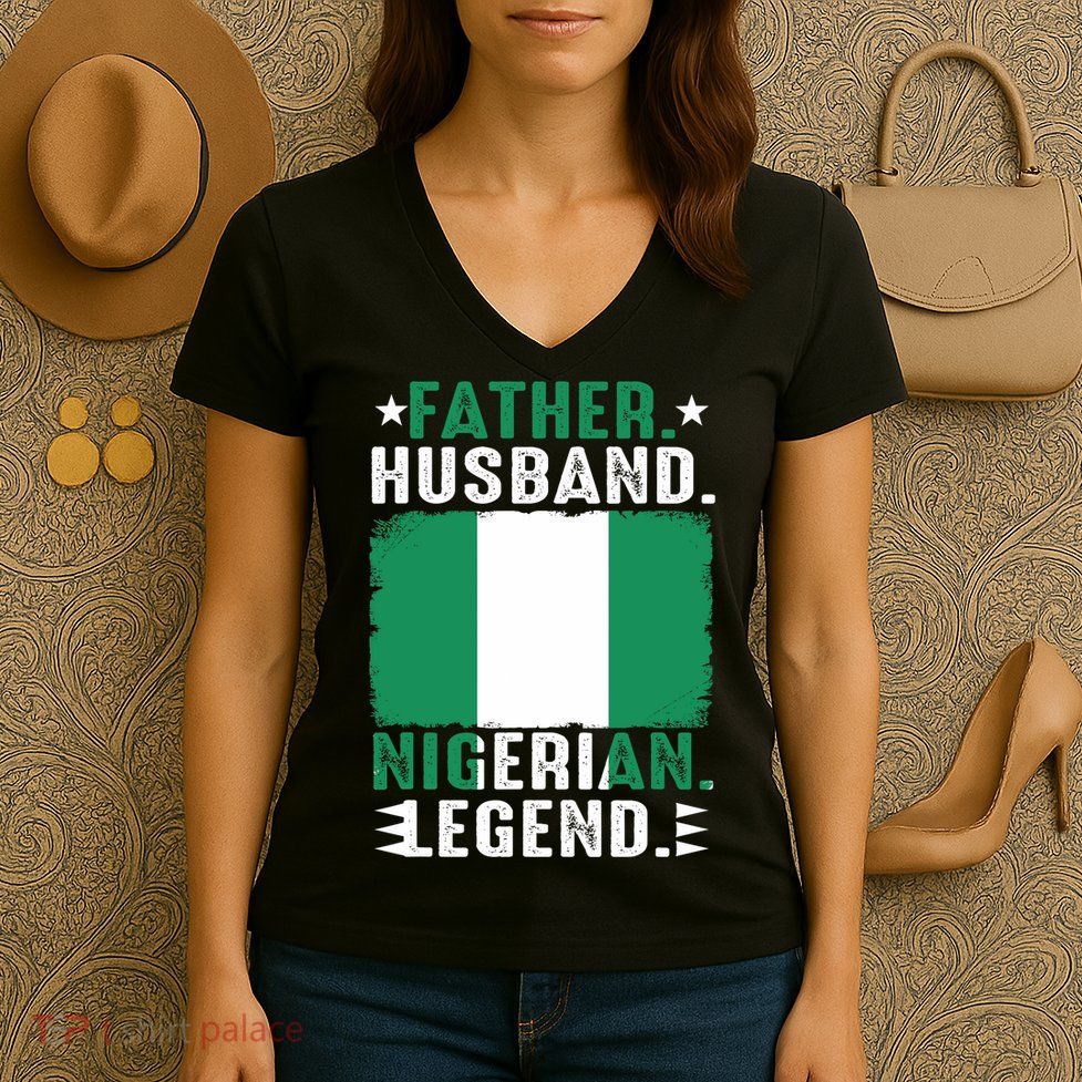 Father Husband Nigeria Father's Day Proud Dad Family Lover  Women's V-Neck T-Shirt
