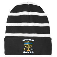 Funny Hanukkah Not Today Santa Jewish Chanukah  Striped Beanie with Solid Band