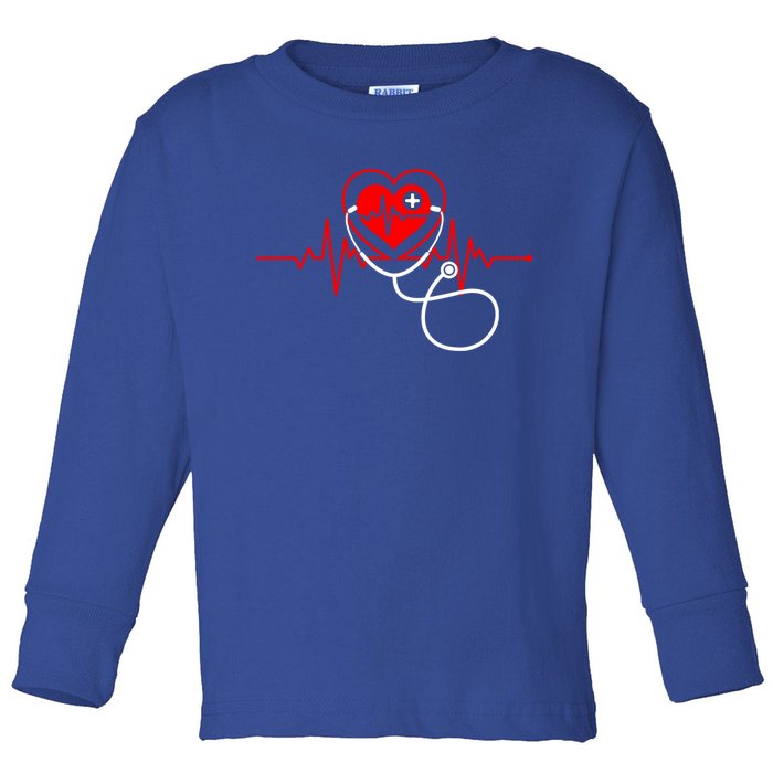 Funny Heartbeats Nurse Love Stethoscope Nursing Medical Gift Toddler Long Sleeve Shirt