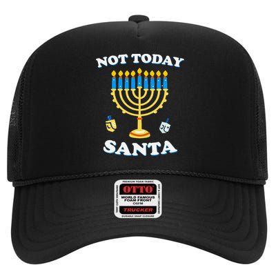 Funny Hanukkah Not Today Santa Jewish Chanukah High Crown Mesh Back Trucker Hat