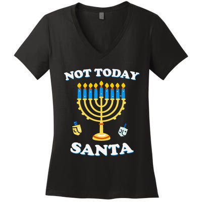 Funny Hanukkah Not Today Santa Jewish Chanukah Women's V-Neck T-Shirt