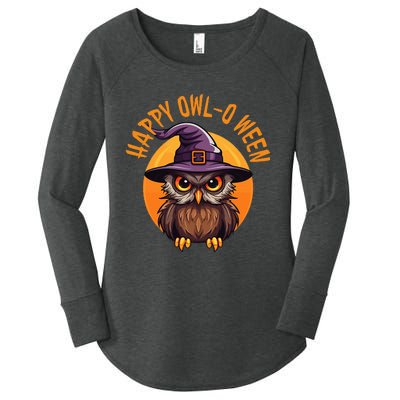 Funny Halloween Owl Design Happy Owloween For Bird Lovers Women's Perfect Tri Tunic Long Sleeve Shirt