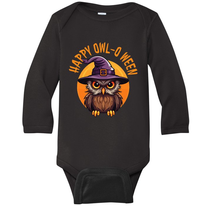 Funny Halloween Owl Design Happy Owloween For Bird Lovers Baby Long Sleeve Bodysuit