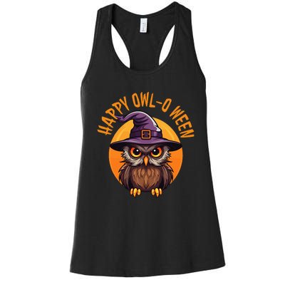 Funny Halloween Owl Design Happy Owloween For Bird Lovers Women's Racerback Tank