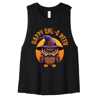 Funny Halloween Owl Design Happy Owloween For Bird Lovers Women's Racerback Cropped Tank