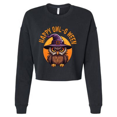 Funny Halloween Owl Design Happy Owloween For Bird Lovers Cropped Pullover Crew