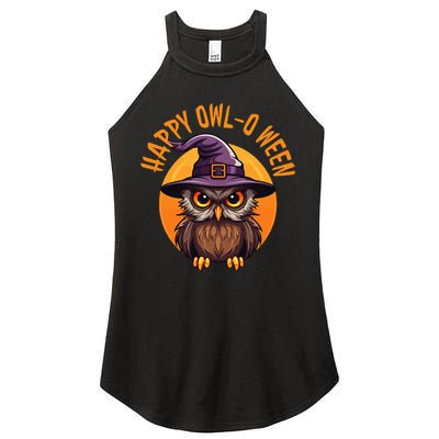 Funny Halloween Owl Design Happy Owloween For Bird Lovers Women's Perfect Tri Rocker Tank