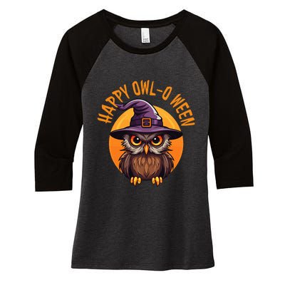 Funny Halloween Owl Design Happy Owloween For Bird Lovers Women's Tri-Blend 3/4-Sleeve Raglan Shirt