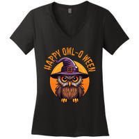 Funny Halloween Owl Design Happy Owloween For Bird Lovers Women's V-Neck T-Shirt