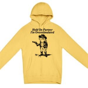 Funny Hold On Partner Im Overstimulated Western Cowboy Frog Toad Premium Pullover Hoodie