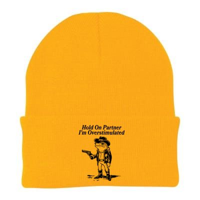 Funny Hold On Partner Im Overstimulated Western Cowboy Frog Toad Knit Cap Winter Beanie