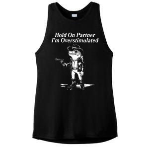 Funny Hold On Partner Im Overstimulated Western Cowboy Frog Toad Ladies PosiCharge Tri-Blend Wicking Tank