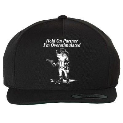 Funny Hold On Partner Im Overstimulated Western Cowboy Frog Toad Wool Snapback Cap