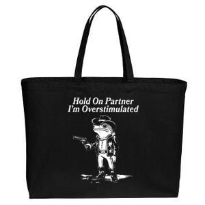 Funny Hold On Partner Im Overstimulated Western Cowboy Frog Toad Cotton Canvas Jumbo Tote