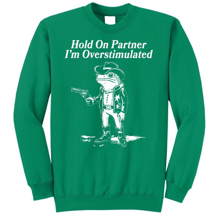 Funny Hold On Partner Im Overstimulated Western Cowboy Frog Toad Sweatshirt