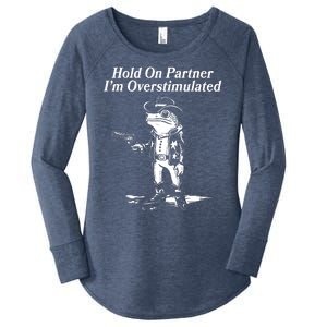 Funny Hold On Partner Im Overstimulated Western Cowboy Frog Toad Women's Perfect Tri Tunic Long Sleeve Shirt