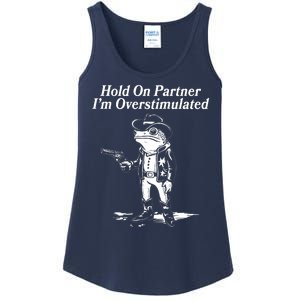 Funny Hold On Partner Im Overstimulated Western Cowboy Frog Toad Ladies Essential Tank