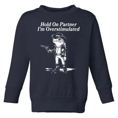 Funny Hold On Partner Im Overstimulated Western Cowboy Frog Toad Toddler Sweatshirt