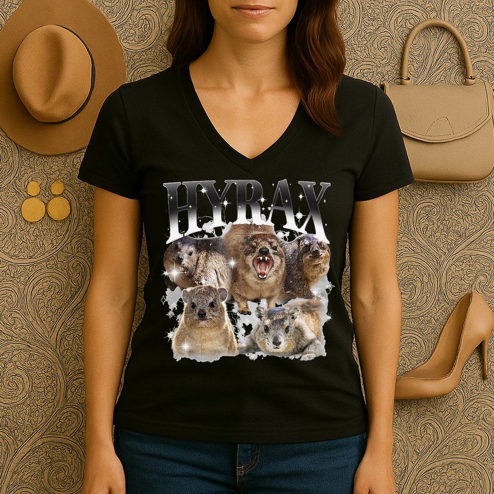 Funny Hyrax Oddly Specific Meme Animal For Family Women's V-Neck T-Shirt