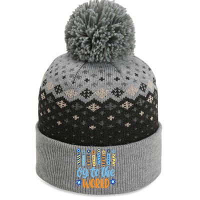 Funny Hanukkah Oy To The World Menorah The Baniff Cuffed Pom Beanie