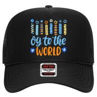 Funny Hanukkah Oy To The World Menorah High Crown Mesh Back Trucker Hat