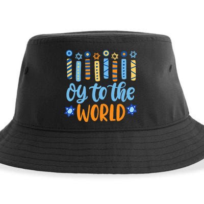 Funny Hanukkah Oy To The World Menorah Sustainable Bucket Hat