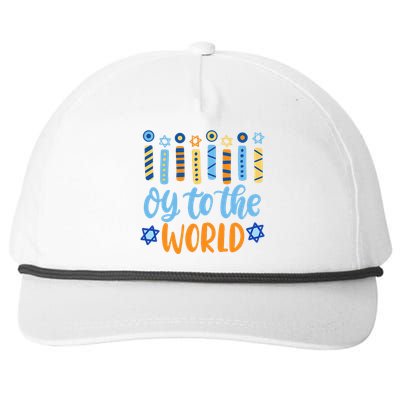 Funny Hanukkah Oy To The World Menorah Snapback Five-Panel Rope Hat