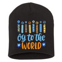 Funny Hanukkah Oy To The World Menorah Short Acrylic Beanie