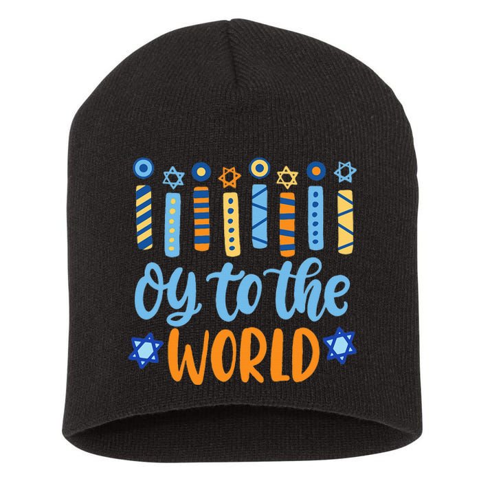 Funny Hanukkah Oy To The World Menorah Short Acrylic Beanie