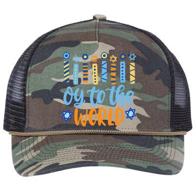 Funny Hanukkah Oy To The World Menorah Retro Rope Trucker Hat Cap