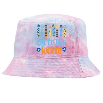 Funny Hanukkah Oy To The World Menorah Tie-Dyed Bucket Hat